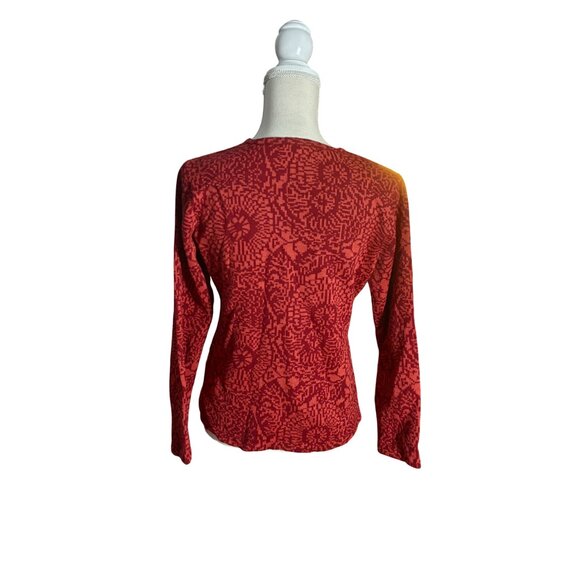 Intiwara Baby Alpaca cardigan sweater M medium red print crew neck Bolivia S - Picture 5 of 7